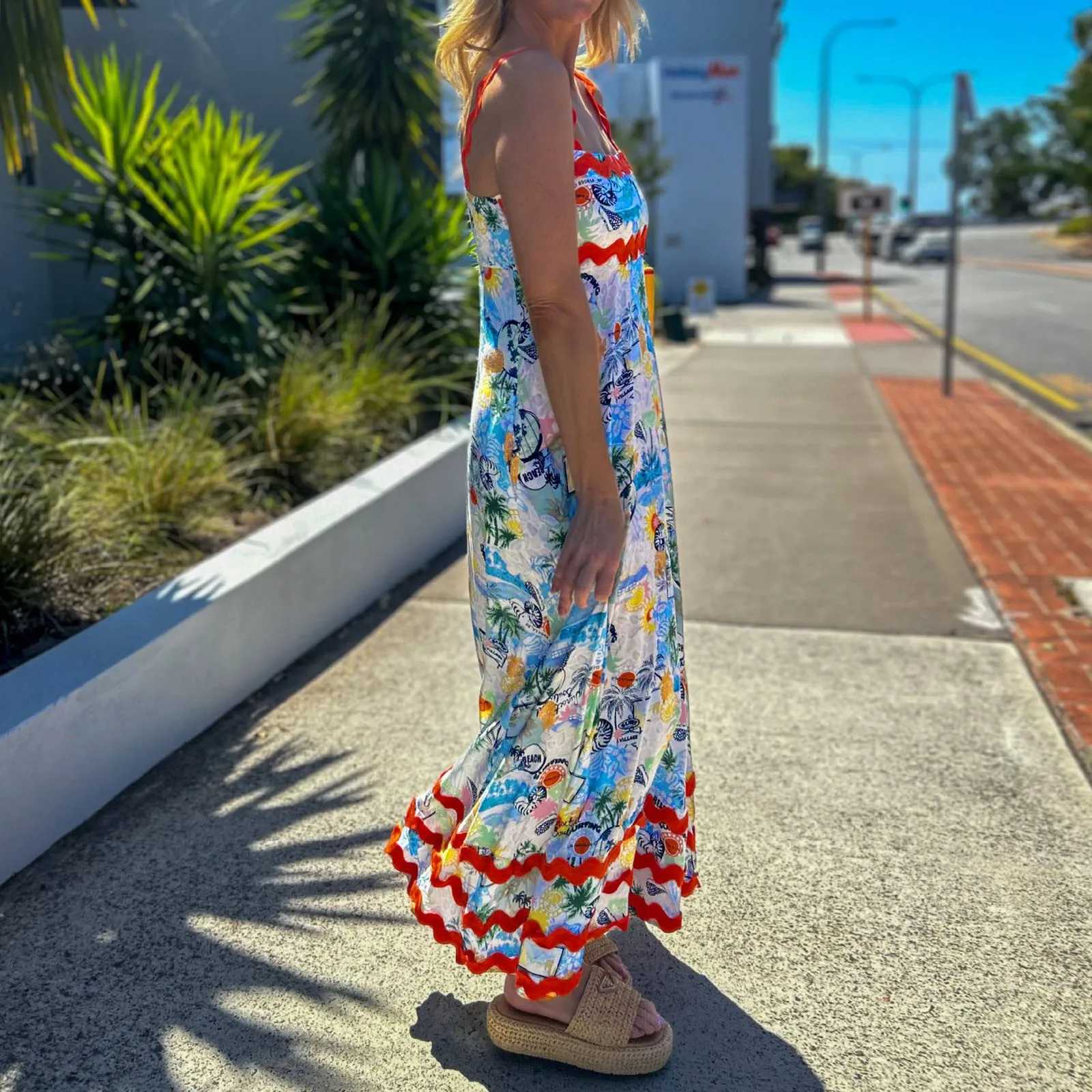 Urban Sexy Dresses Womens dress 2025 casual plus size women bohemian long Dr graphic spaghetti shoulder strap Flowy Vestidos De Fiesta elegant 2025 Y2