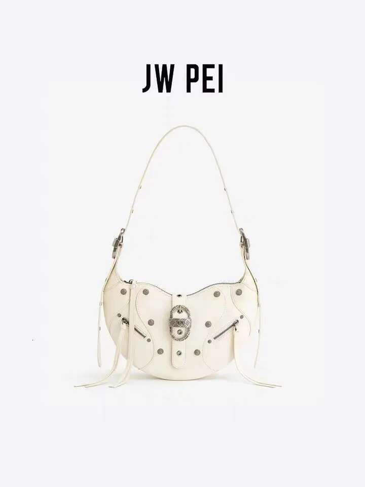 JW PEI Oil Wax Leather Horn Bag For Women's Large Capacity Motorcycle Single Shoulder Crossbody Bag, Underarm