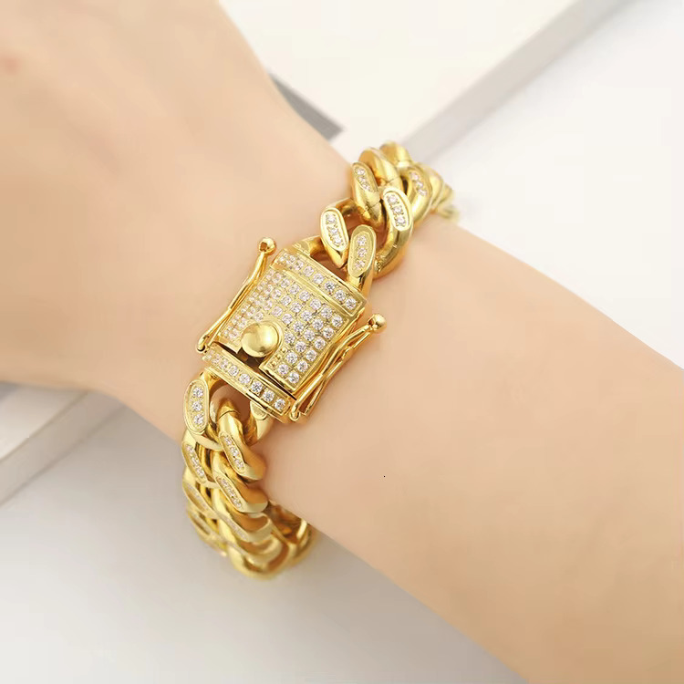 Factory Wholesale Hip Hop 316L Stainless Steel PVD Plating With CZ Diamond Cuban Link Chain