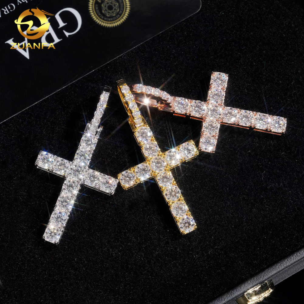 Ready Shipping Hip Hop Jewelry Cross Vvs Moissanite Pendant Silver 925 Iced Out Moissanite Iced Out Cross Pendant