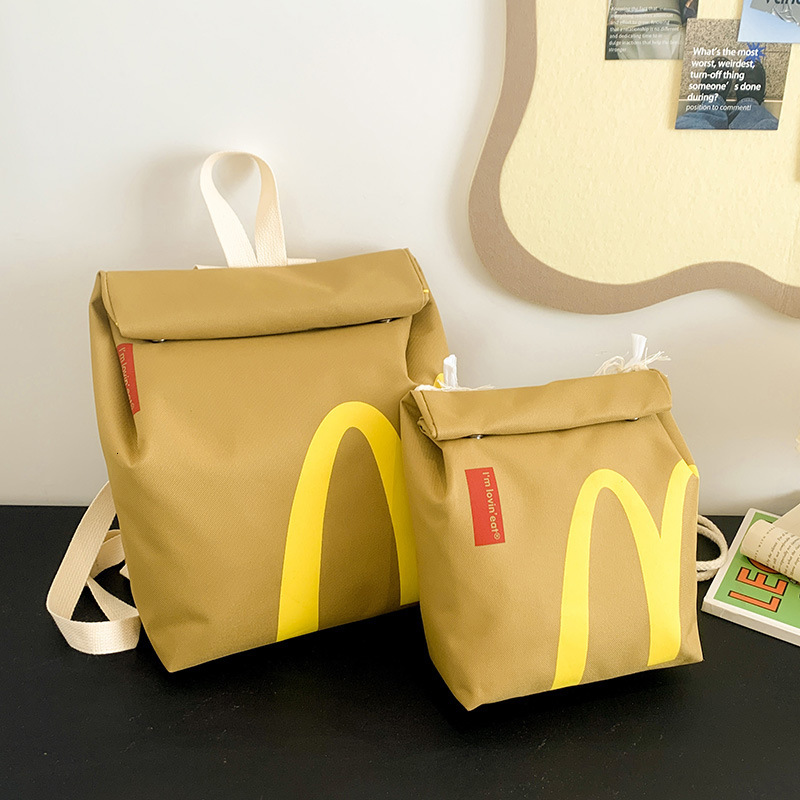 Mcdonald s Backpack 2025 New Letter Printed Paper Backpack Fashion Designer Personalized Backpack Trend Outdoor Leisure Storage Bag