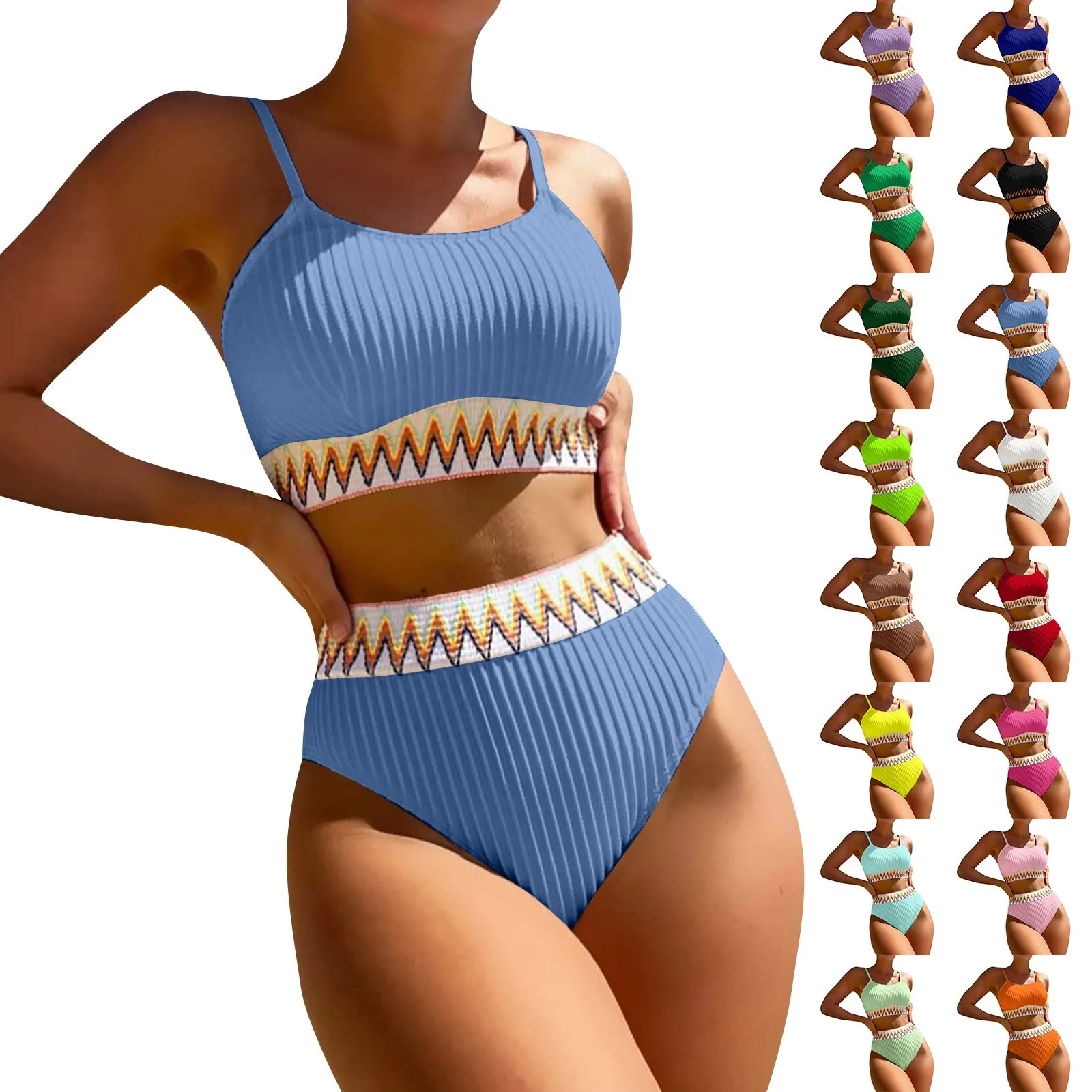 Womens High Waist Bikini Set V Neck Two Piece Swimsuit Color Block Front Twisted Sets Clothing 250311
