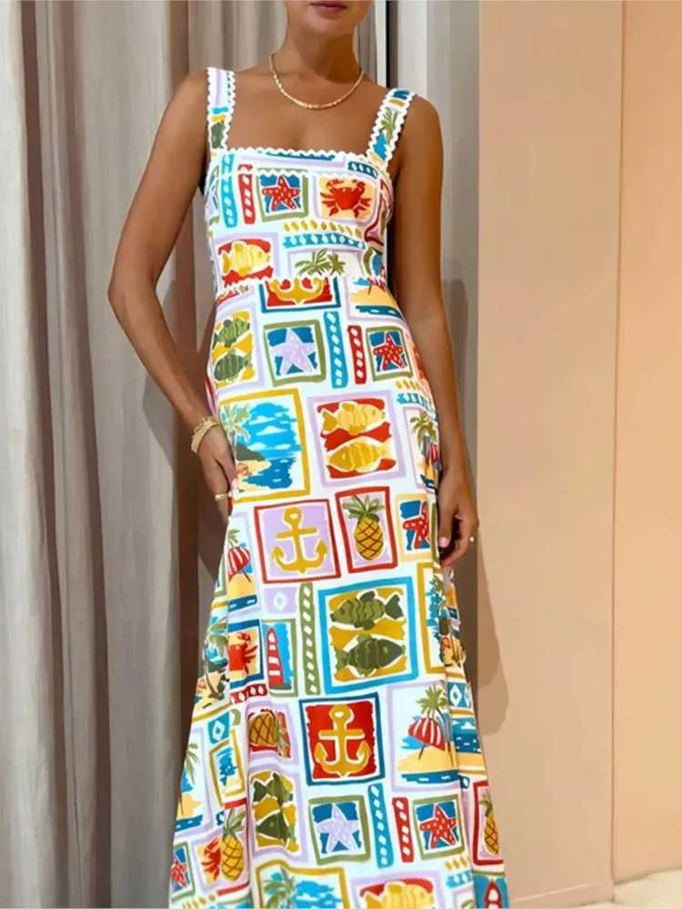 Urban Sexy Dresses Summer Womens New Fashion Personalized Graffiti Print Sexy Slvel Strap Bra Temperature Lace Dr Suitable for Women Y240312CYZ3