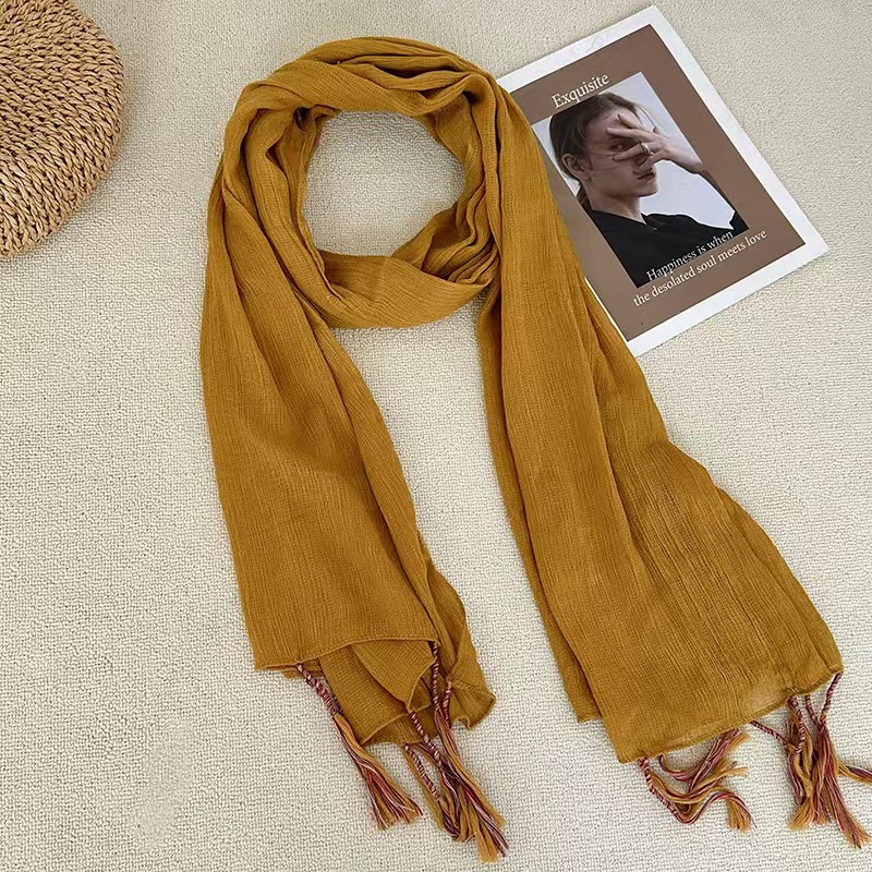 K120 Autumn and winter scarf 2024 new style high-end ethnic style hanging beard all-match literary cotton and linen neck scarf shawl wholesale