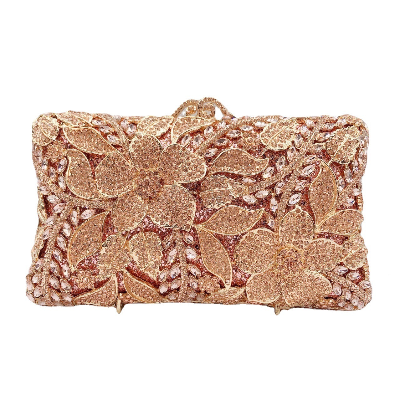 New Flower Studded Dinner Banquet Water Diamond Hand-Held Women's Bride's Wedding Bag, Club Bag Crystal Evening Bag