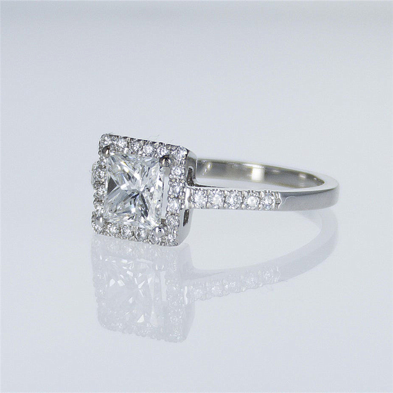 Jewelry 1.5 Carat Princess Cut Halo Engagement Ring IGl Certified Lab Grown Diamond Wedding Square Lab Diamond Ring For Women Half Band Anniversary