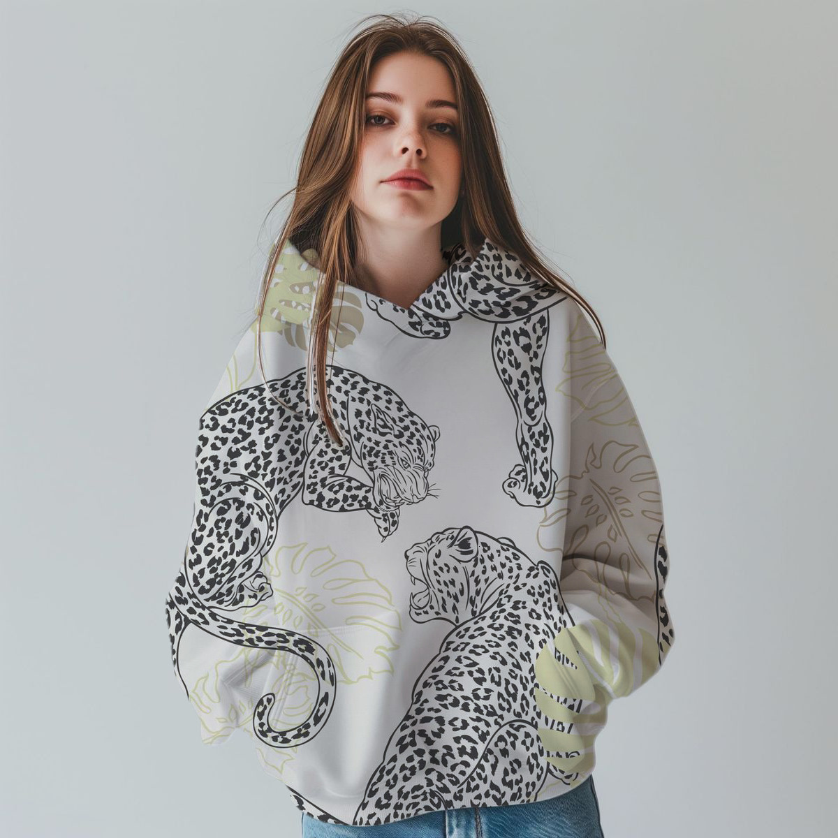 New Design Leopard Print Fashionable 3D Digital Printing Hooded Autumn/Winter Hoodie