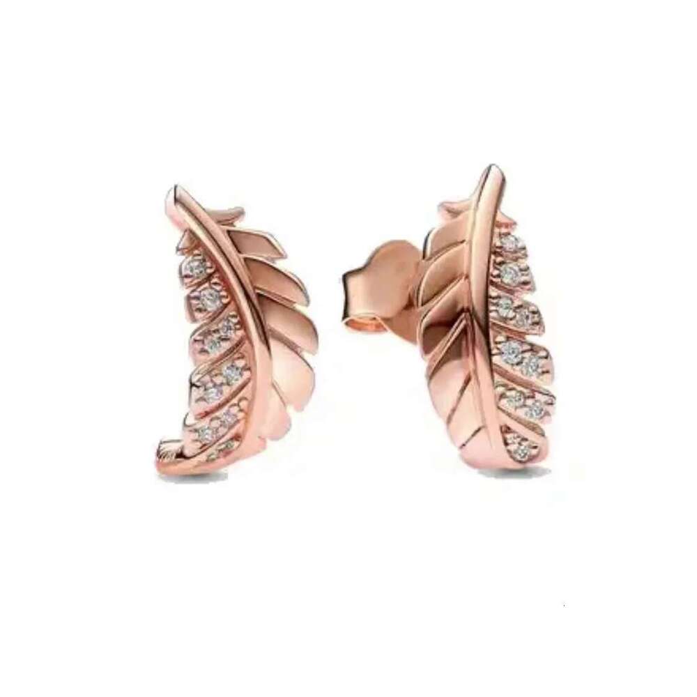 Hot 925 Sterling Silver Sparking Round Heart Feather Zircon Stud Earrings For Women Lovers Christmas Jewelry Special Gift