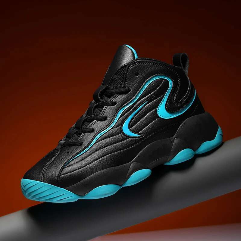 Leather basketball men's sports shoes, soft sole design, lightweight