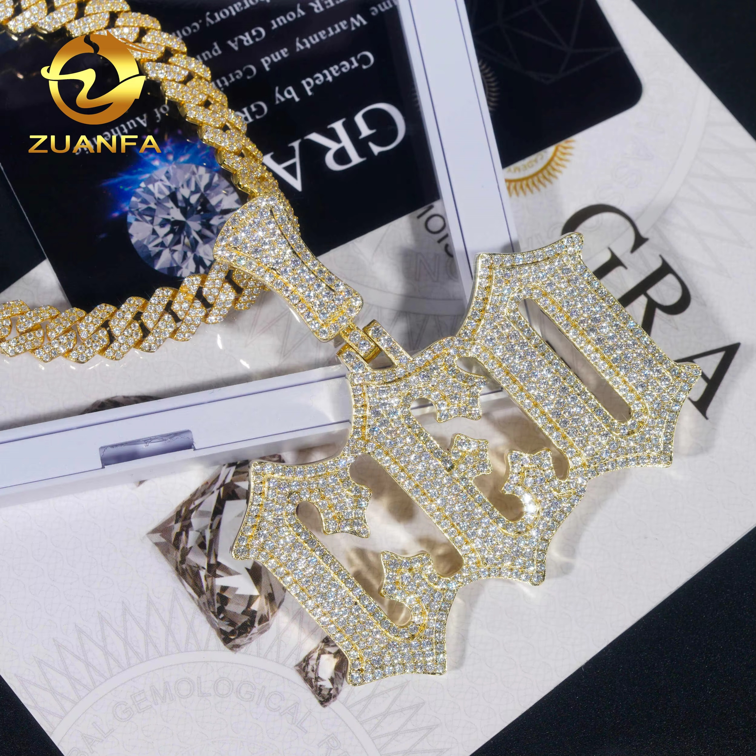 Zuanfa Jewelry Solid Silver Hip Hop Iced Out VVS Moissanite Diamond Letter CEO Pedant Custom Pendant Fine Jewelry