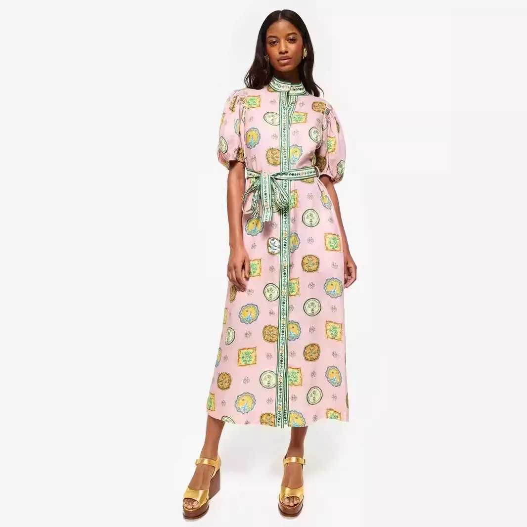 Urban Sexy Dresses Cross border independent station Lant sleeves casual fashion printed shirt DR womens belt Y2403126S8G