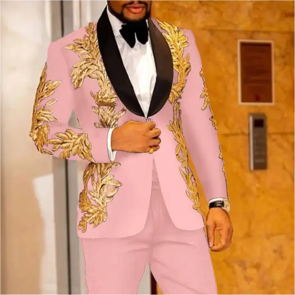 Royal Blue Shinny Embroidered Mens Suits 2 Pieces Sequin Blazers Tuxedos Wedding Groom Dress Stage Celebrity Host JacketPants 250312