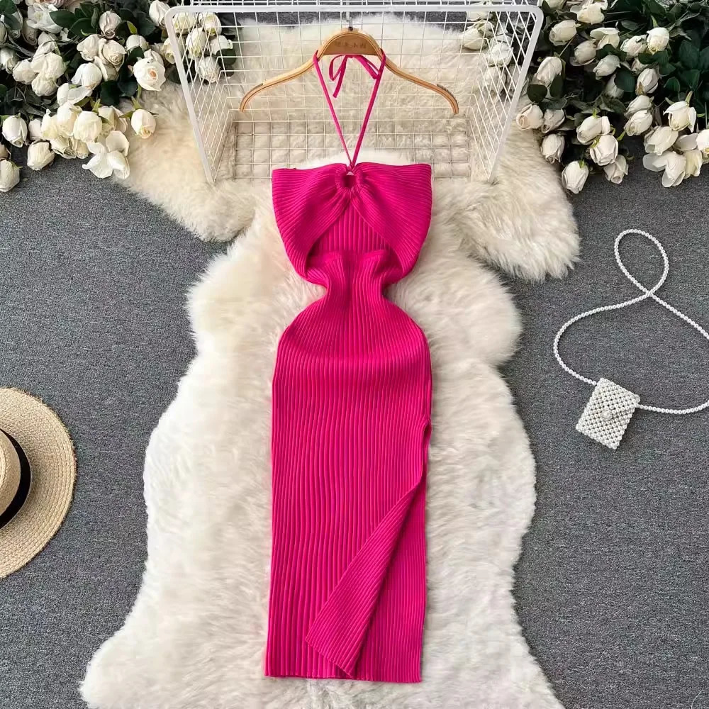 YuooMuoo Chic Fashion Sexy Package Hips Split Knitted Summer Dress Women Slim Elastic Bodycon Party Streetwear Outfit 250313