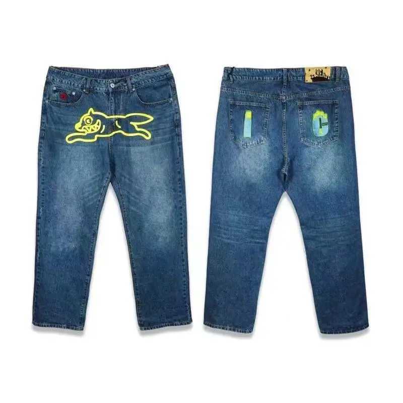 American retro high street wearing Flying Dog loose fit wide leg jeans beautiful and fashionable street washed denim mens clothing X2503131