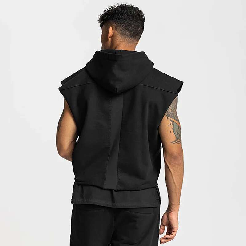Mens Brand Gyms Clothing Bodybuilding Hooded Tank Top Cotton Sleeveless Vest Sweatshirt Fiess Workout Sportswear Tops Male