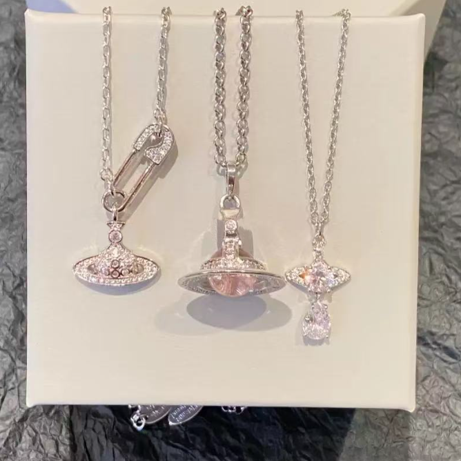 Designer Planet Pendant Necklace For Women Pink bow mermaid tears stereo planet necklace collarbone chain Fashion full diamond planet necklace Jewelry gift