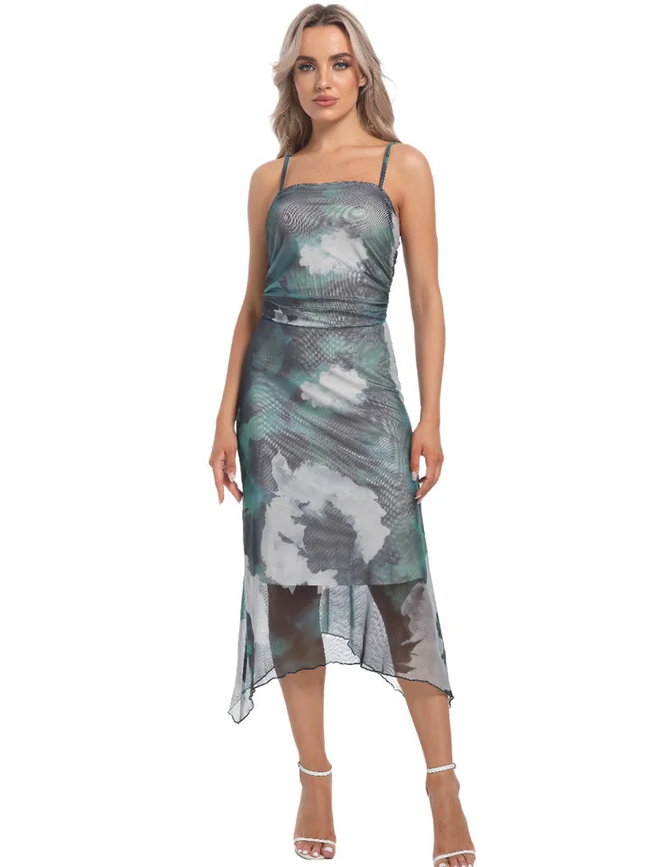 Womens tie dye suspender dress cocktail club party irregular ball 250313