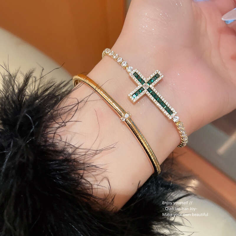 Designer Commute Ready Cross Zircon Charm Bracelet with Stretchy Band for Her