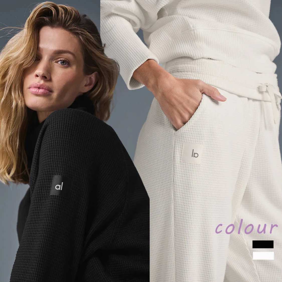 Active Shirts Tees 2025 Weekend Escape Jogger Set Waffle Weekend Escape Mock Neck Long Slve Solid Color Casual Fashion Shirt Y2503122IDB