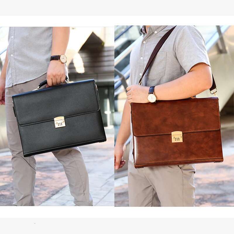 Leather Briefcases For Men Executive Business Office Notebook 16 Inch Laptop Handbag Shoulder Square Side Crossbody Bag