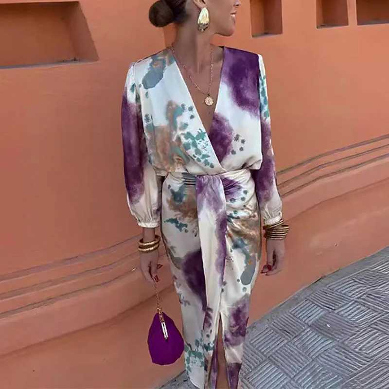 Urban Sexy Dresses 2025 Women Fashion Tie Dye Printed Blouse Skirt Sets Chic Lady Casual v neck Blouse and Skirt 2pcs set dr Y240312Y4L8