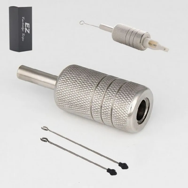 EZ TAT2 1 Inch EZ Stainless Steel Cartridge Tattoo Grip for Cartridge Needles and Coil Rotary Machine with 2 Needle Driver Bars 250306