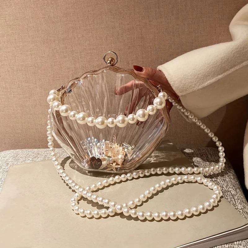 Clear Acrylic Shell Shaped Bag Trendy Chain Crossbody Bag Womens Niche Novelty Purse 250305