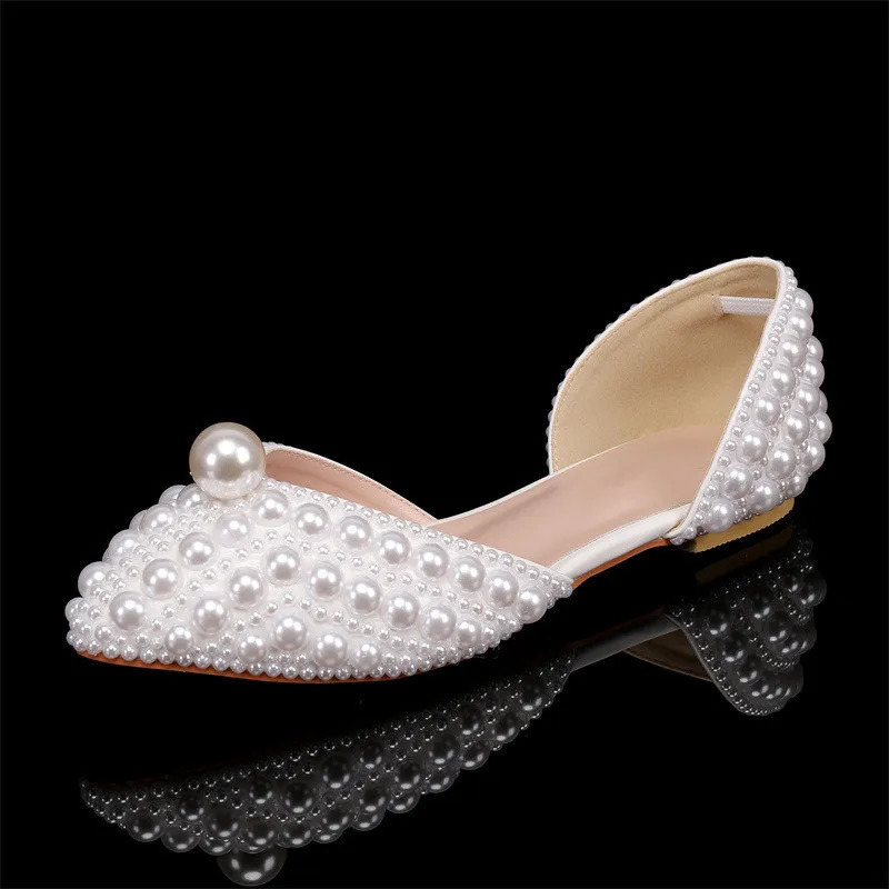 Handmade Full Pealrs Beading Women Flats Pumps Elegant Pointed toe Party Banquet for girls Fashion Wedding Bridal Shoes 250312