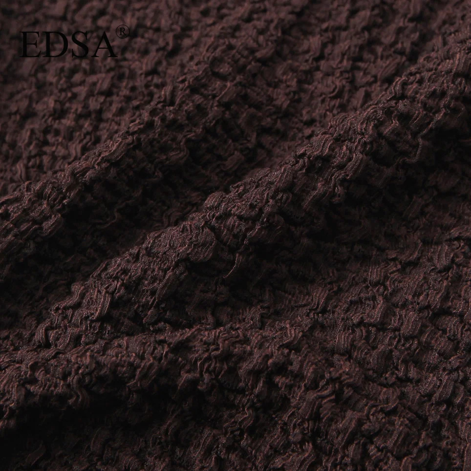 EDSA Womens Texture Cut Midi Dress High Waist Long Sleeve Hollow Elegant Skirt 250313