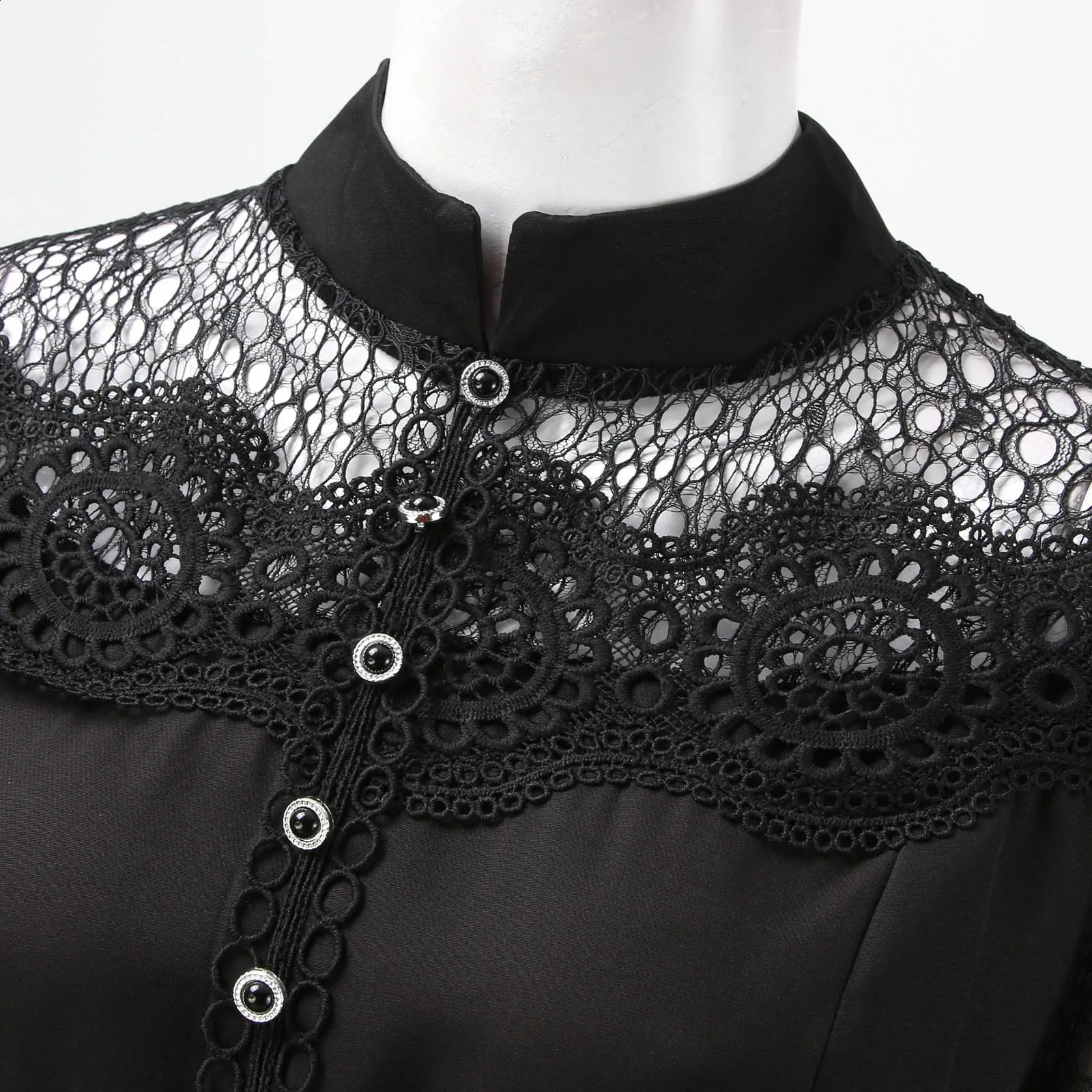 Hollow Out Lace Summer Dresses Sexy Long Sleeve Back Zipper Dresses Stup Collar Swing Elegantes For Women Party Plus Size 250313