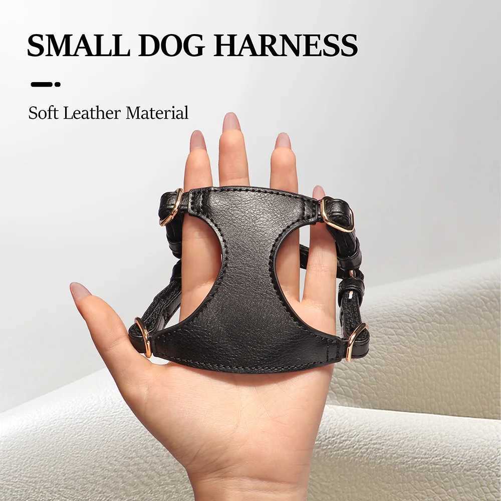 PU Leather Dog Harness Leash Set Durable Puppy Dog Harnesses Soft Pet Vest With Walking Lead For Small Medium Dogs Chihuahua Pug M251213