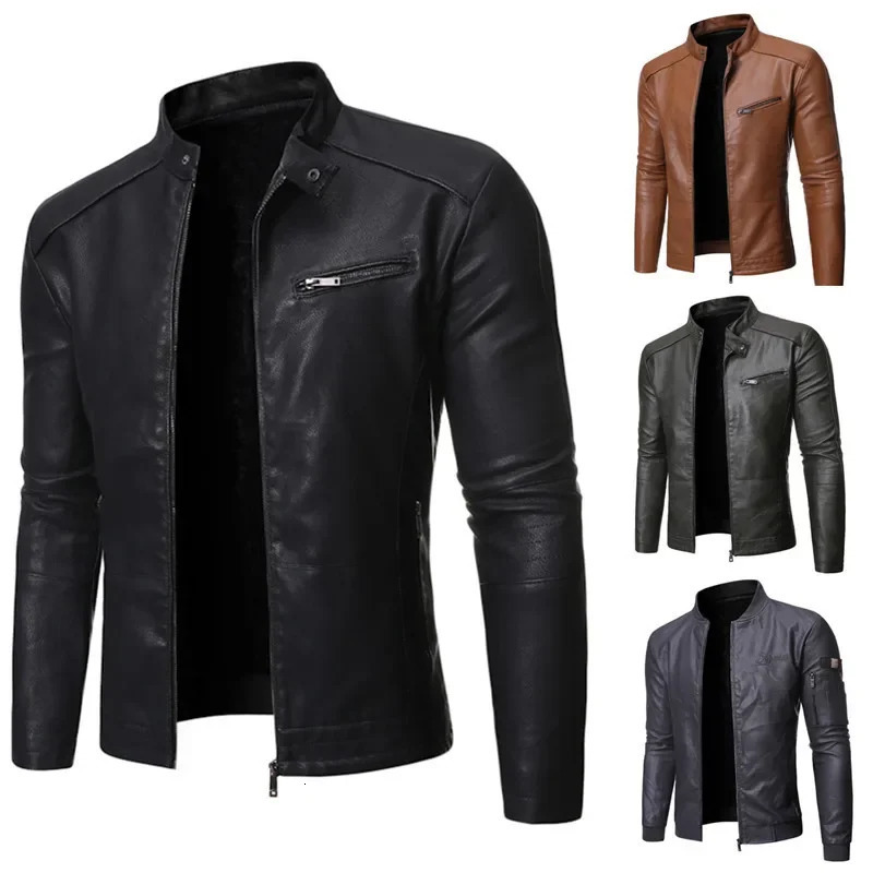 Spring and Autumn Mens Slim PU Leather Jacket Fashion Trend Korean Fit Casual Motorcycle 250313