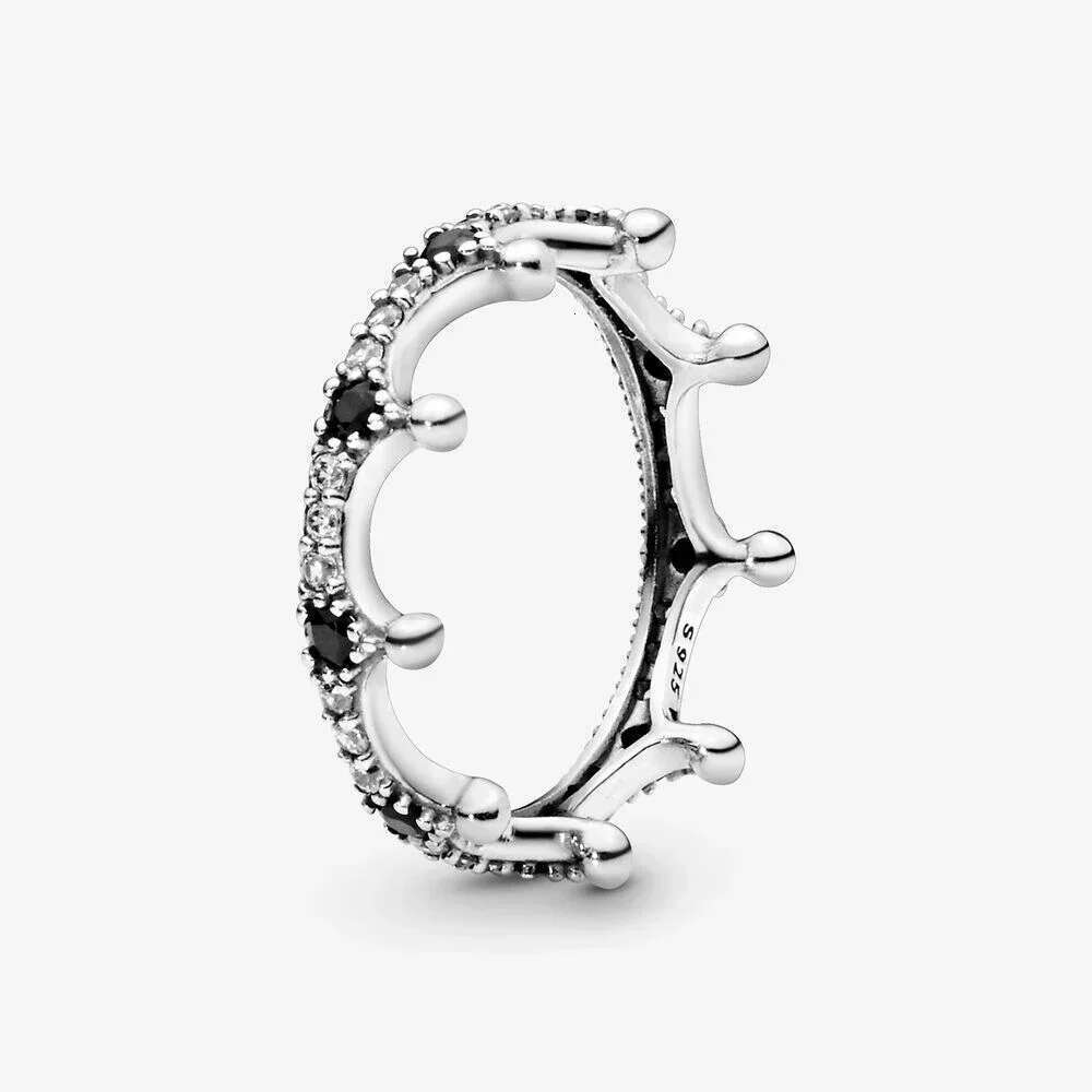 Rose Golden Shine Enchanted Crown Ring With Black Crystal 925 Sterling Silver Ring For Women Birthday Gift DIY Europe Jewelry
