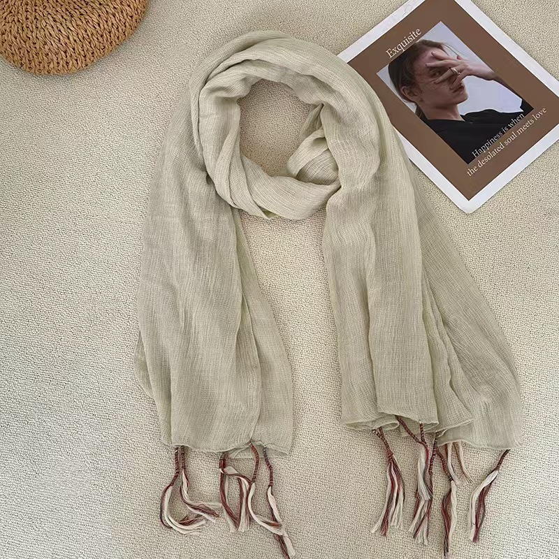 K120 Autumn and winter scarf 2024 new style high-end ethnic style hanging beard all-match literary cotton and linen neck scarf shawl wholesale
