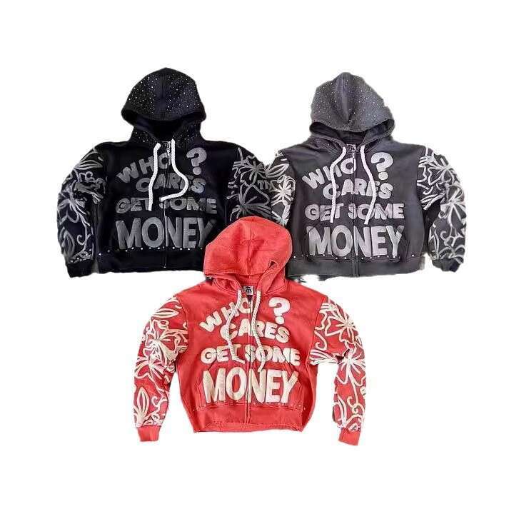 American alphanumeric 3D printed street trend Y2K destroyed hoodie loose pullover sweatshirt