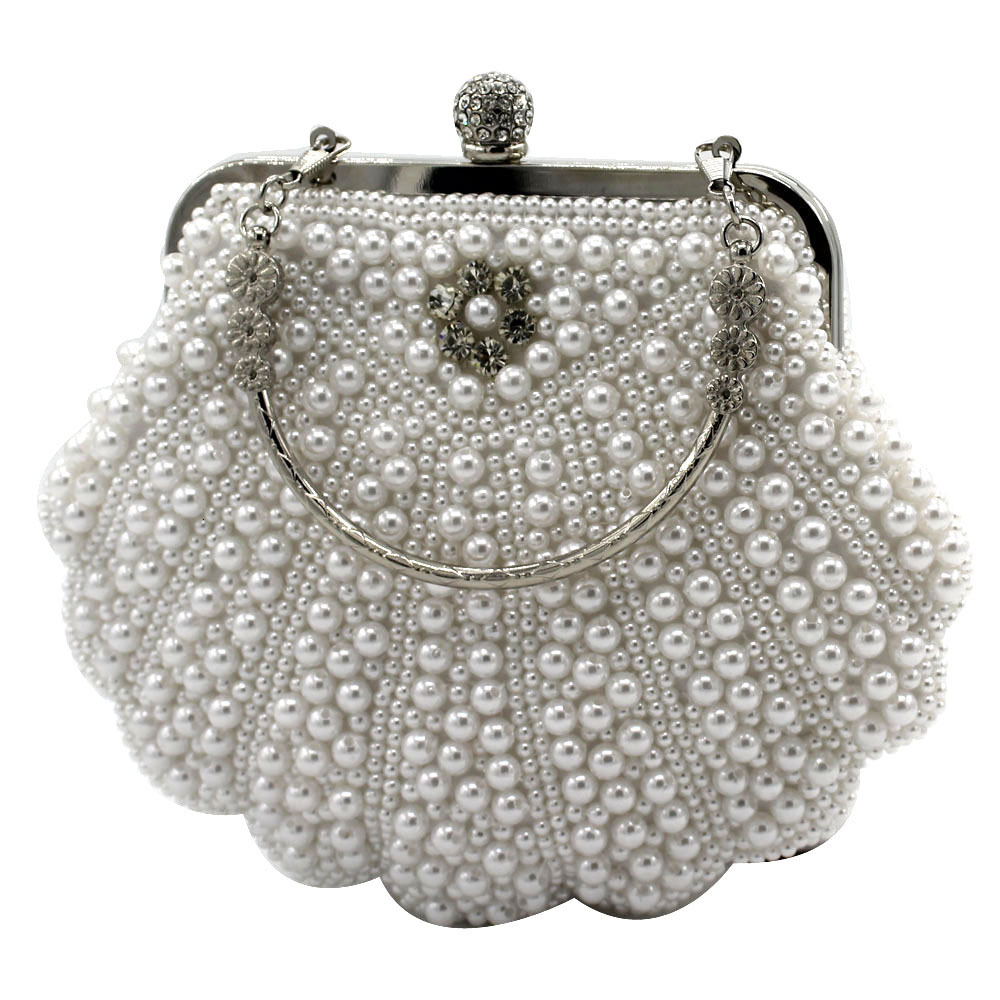 Large Shell Pearl Hand Embroidered Diamond Set Banquet Wedding Bridal Handbag Women's Bag Crystal Evening Bag
