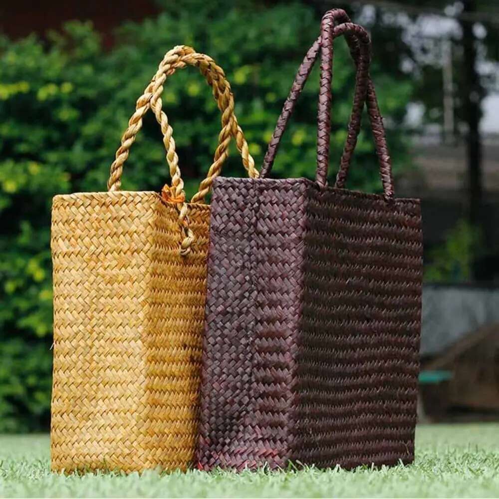 Basket Straw Tote For Women Rattan Handmade Beach Hand Bags Ladies Bamboo Woven Holiday Shoulder Bag