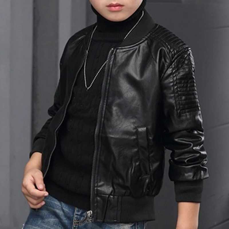 Boys Coats Autumn Winter Fashion Korean Childrens Plus Velvet Warming Cotton PU Leather Jacket For 3-8Y Kids Jacket OuterwearT250313