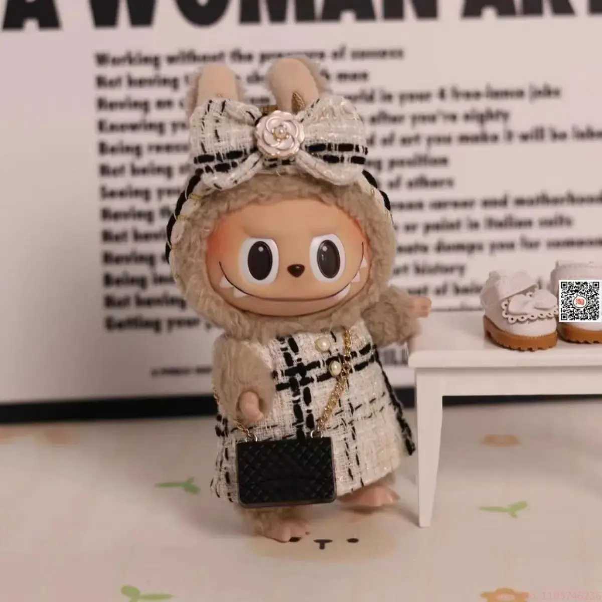 Hot Sale 17cm Labubu Cute Printed Denim Dress High-End Custom Handmade Vinyl Doll Toy Clothes Mini Camellia Shoes Festival GiftT250313