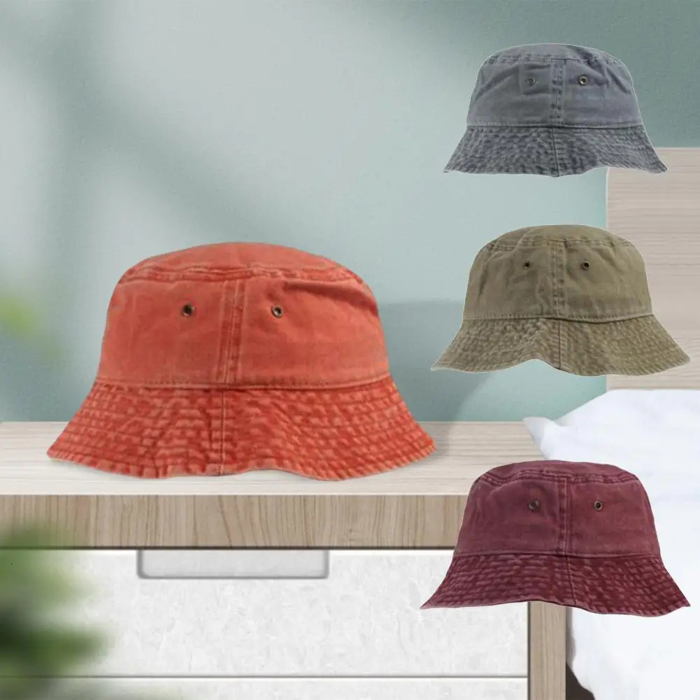 Bucket Cap Vintage Foldable Washed Denim Men Women Hip Hop Fisherman Hat Fishing for Outdoor 250304
