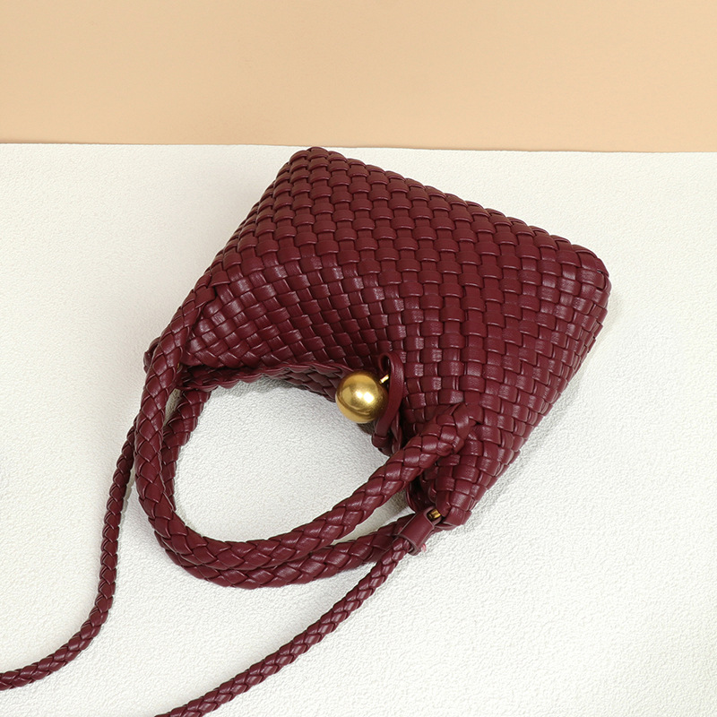Burgundy Shoulder Bag for Women Designer Handbag TLXT Luxury Women Crossbody Bag Large Designer Woven Bag Vegetable Basket