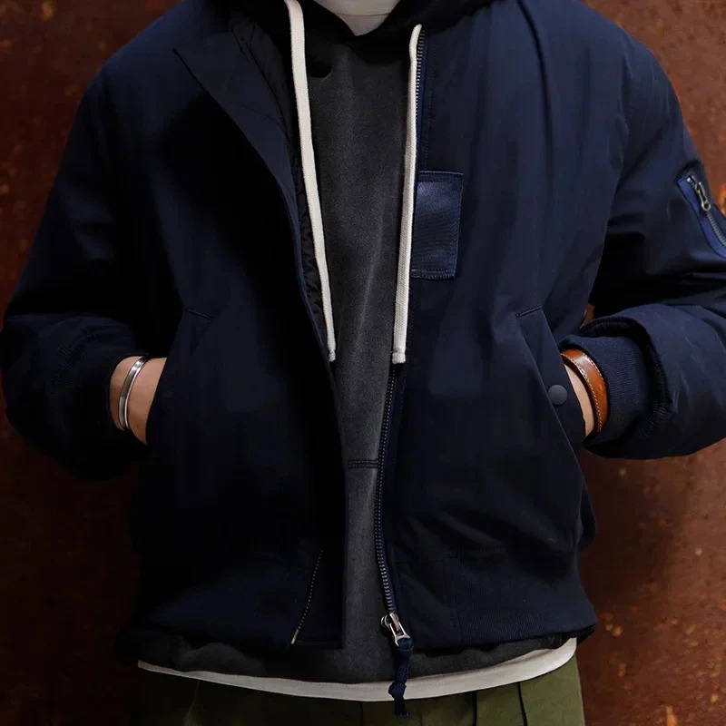 Maden Retro MA1 bomber jacket with thick patchwork baseball flight inner pocket suitable for mens winter cotton padded 250313