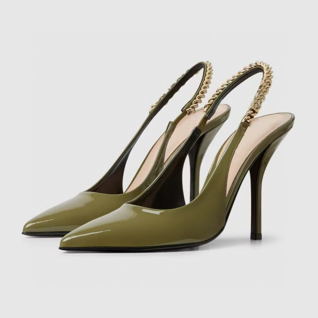 Luxury Designer Brand Shoes New Pointed Stiletto Heel Shoes Simple Style Dress Shoes Patent Leather Stiletto Heel Workplace Women's Sandals Factory Footwear