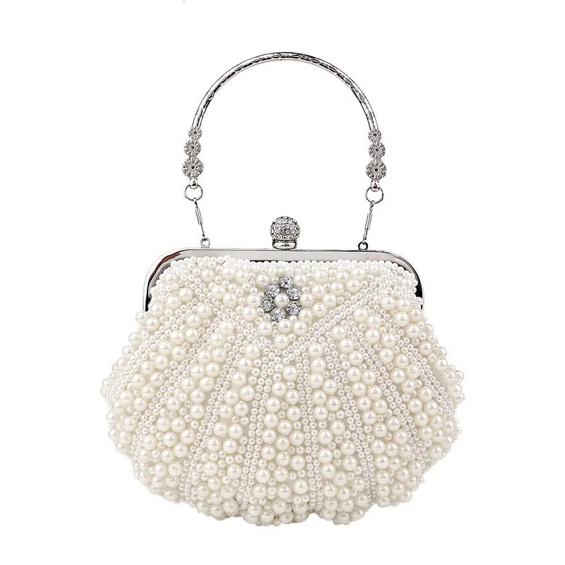 Shell Pearl Evening Bags Beading Metal Clutch Bags With Chain Prom Wedding Bridal Handbags Purse 250305