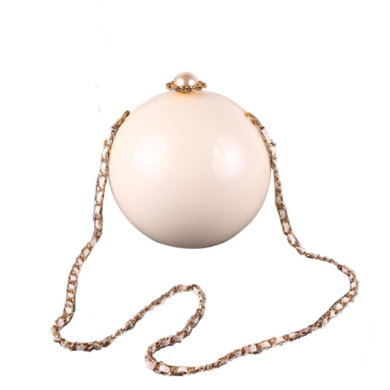 Large Handheld Pearl Banquet Makeup Women's Round Acrylic Hard Box Earth Diagonal Cross Bag Crystal Evening Bag