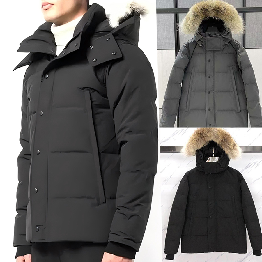 mens puffer jacket Wolf fur collar with large pockets designer jacket Wyndham Parker hooded thickened coat Keep warm and windproof top black mark coat EU size XS-XXL