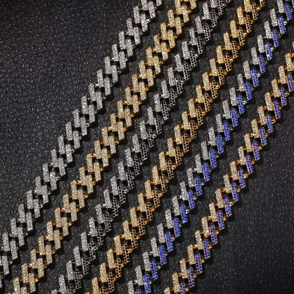 UWIN Drop Shipping Fashion Iced Prong Cuban k Chains Necklaces 15mm Mutil-Colored Blue/Black Rhies Hiphop Jewelry Mens