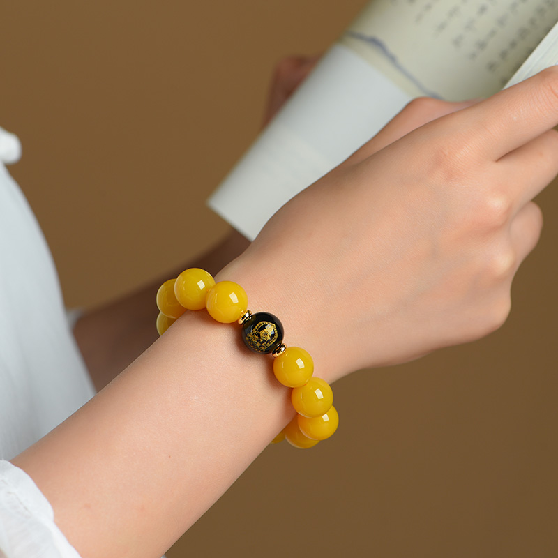 Natural yellow agate strings zodiac sign of the Snake Buddha six words of truth Buddha beads bracelets for men and women