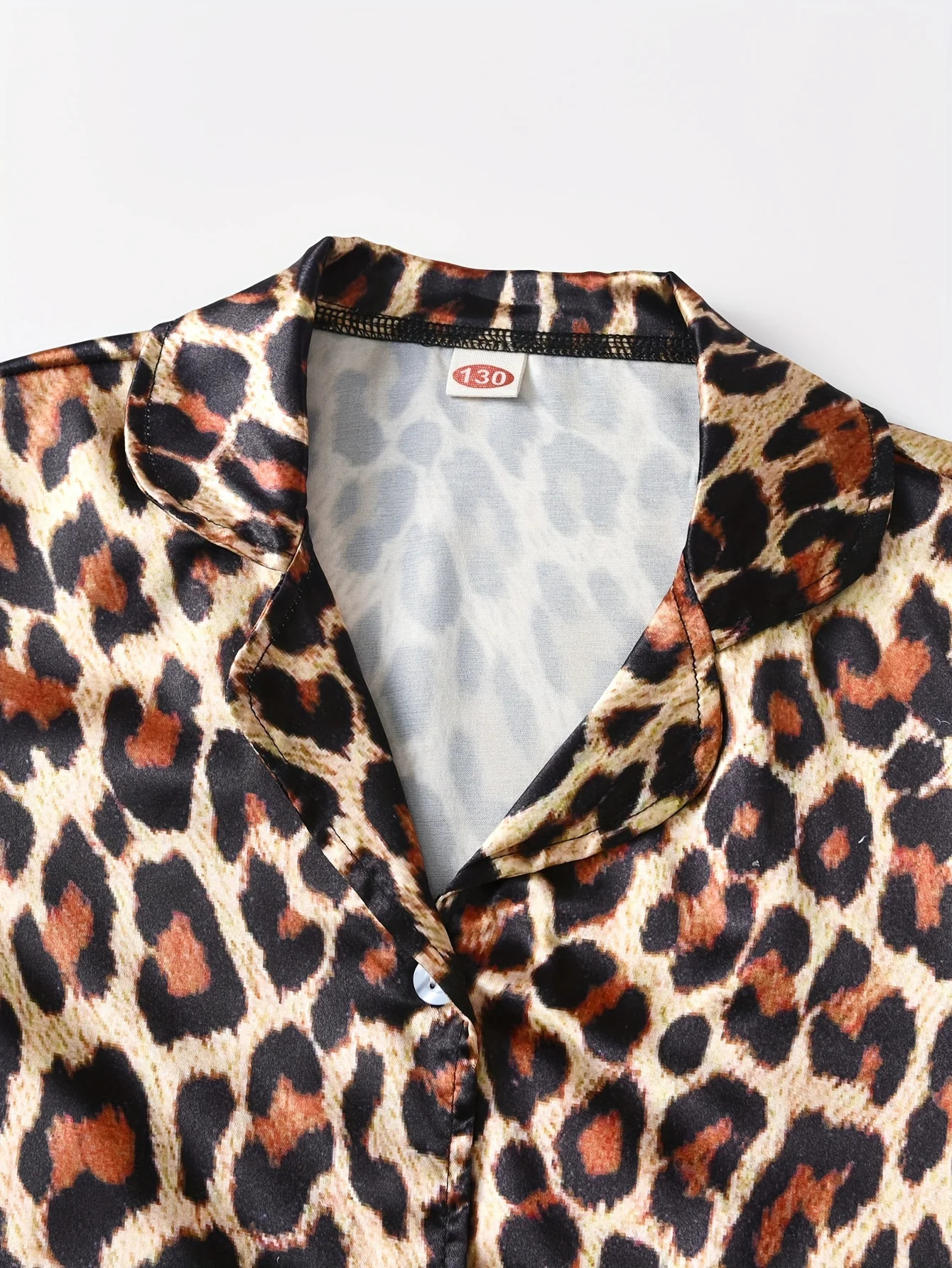 3-Piece Girls Leopard Print Satin Pajama Set - Soft Comfortable Loungewear with Button Up Lapel Collar Blouse Cami Top Pants 250312