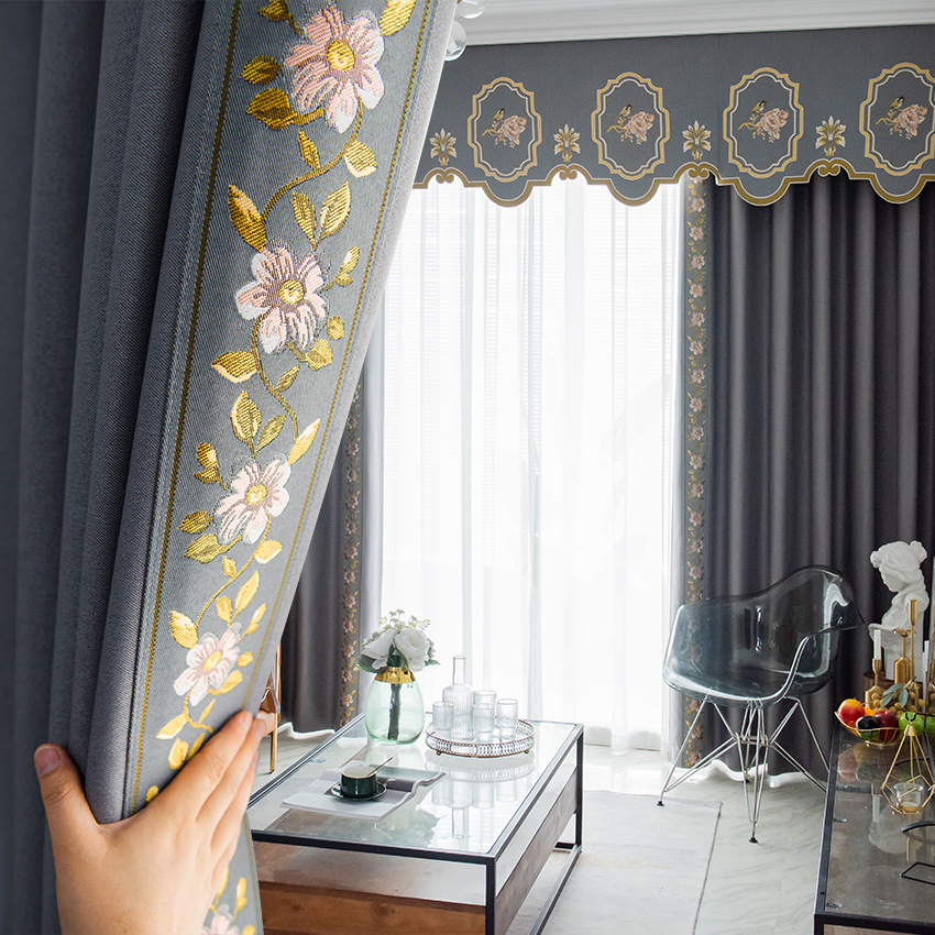 T0381 Double-sided linen high blackout curtains sunscreen soundproof Chinese style living room bedroom cotton and linen splicing finished curtain